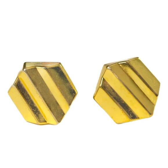 Christian Dior Hexagon Gold Clip-on Earrings Art Deco Style - Picture 1 of 4